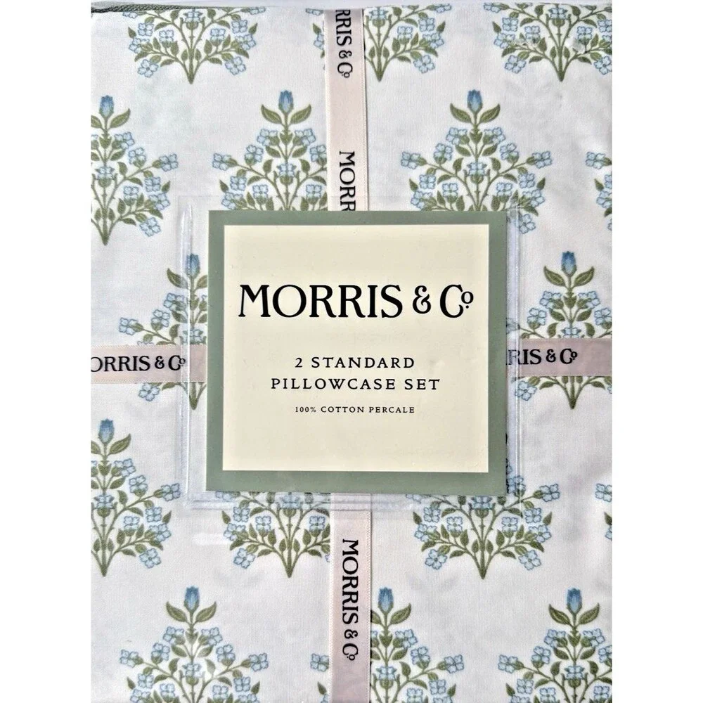 Morris & Co Luxury (2) Standard Pillowcases Blue Cream Floral English Garden